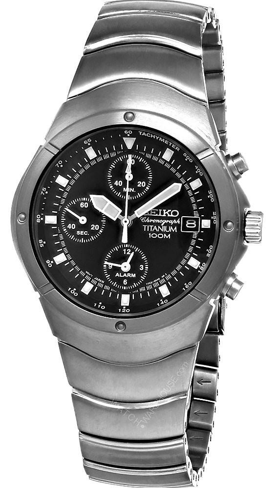 SEIKO Alarm Titanium Chronograph 40MM Men's Watch SNA025P1