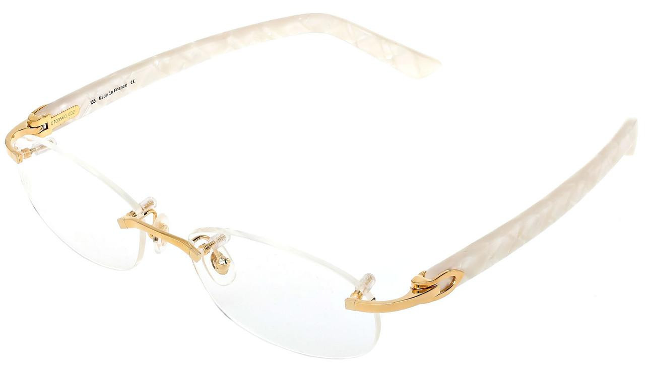 メガネ Cartier Cartier - CT0056O - 002 gold white transparen CARTIER C Décor Rimless Pearlescent White Frame With Gold
