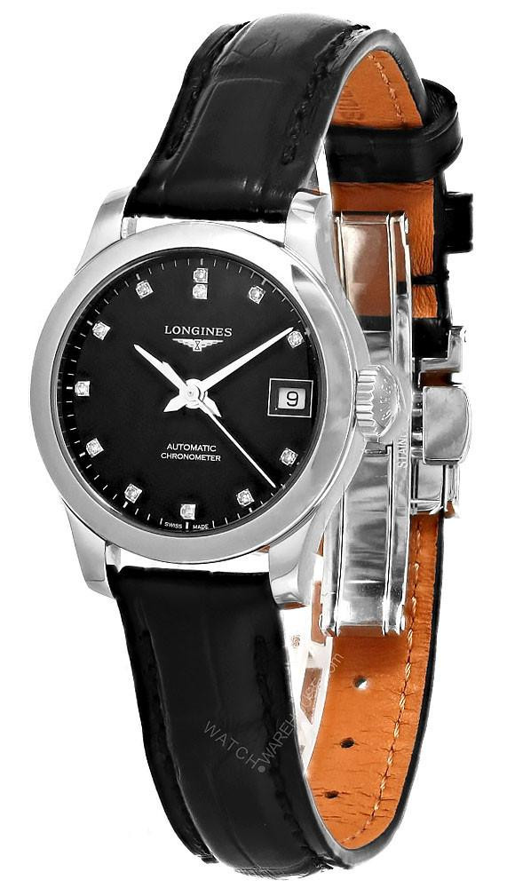 LONGINES Record Automatic 26MM 12 Diamond Leather Women's Watch L2