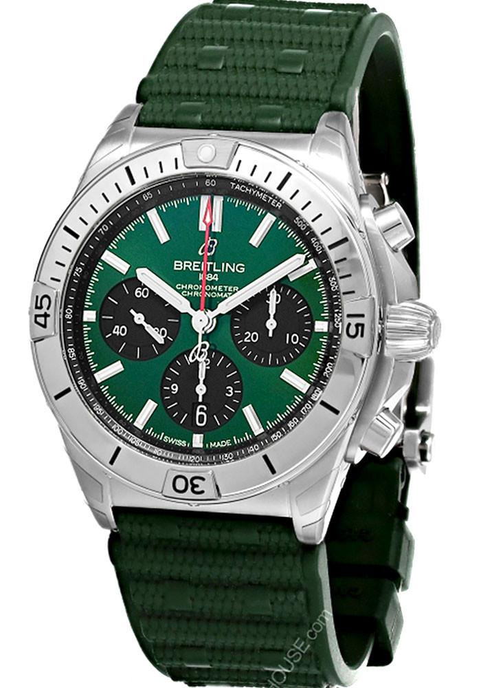 BREITLING Chronomat B01 42MM Green Dial Rubber Men's Watch AB0134101L2S1