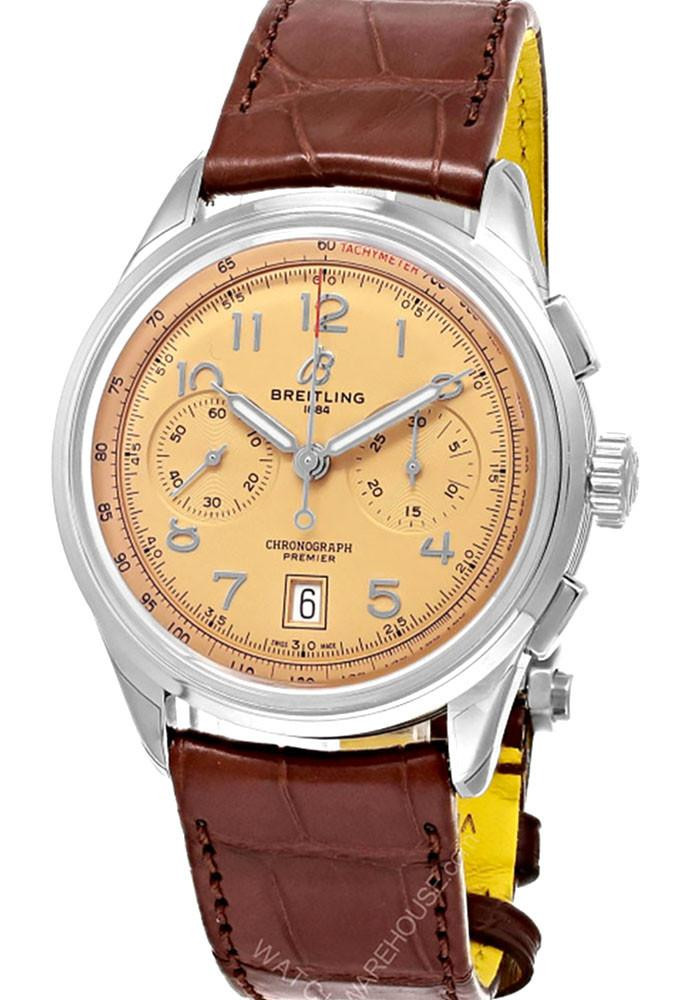 BREITLING Premier B01 Automatic Chronograph 42MM Peach Dial Men's Watch AB0145331K1P2