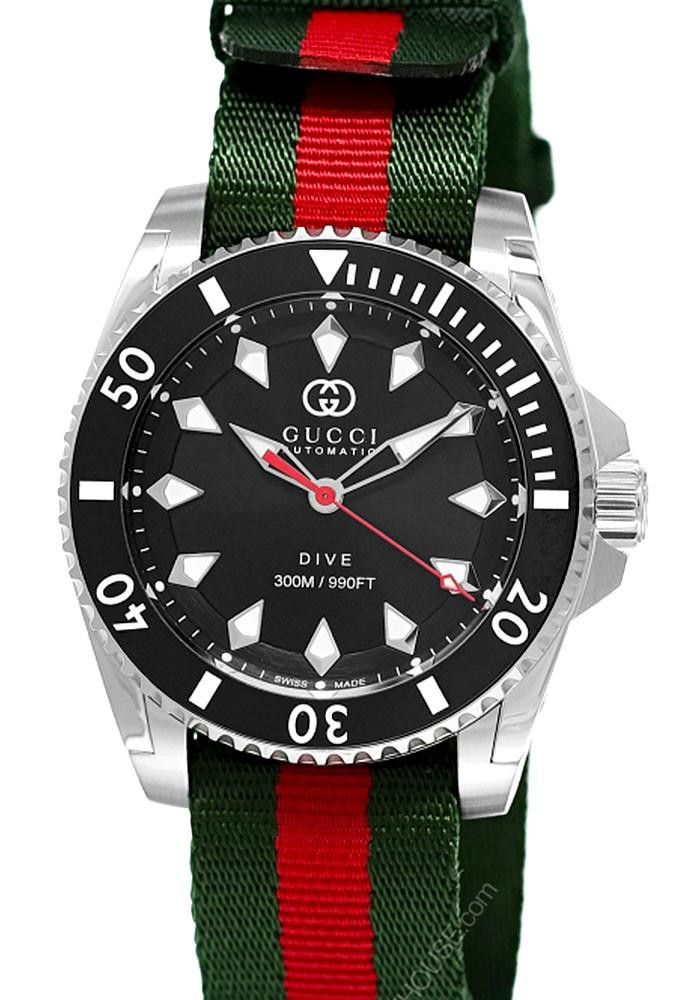 GUCCI Dive Automatic SS 40MM Black Dial Nylon Strap Men's Watch