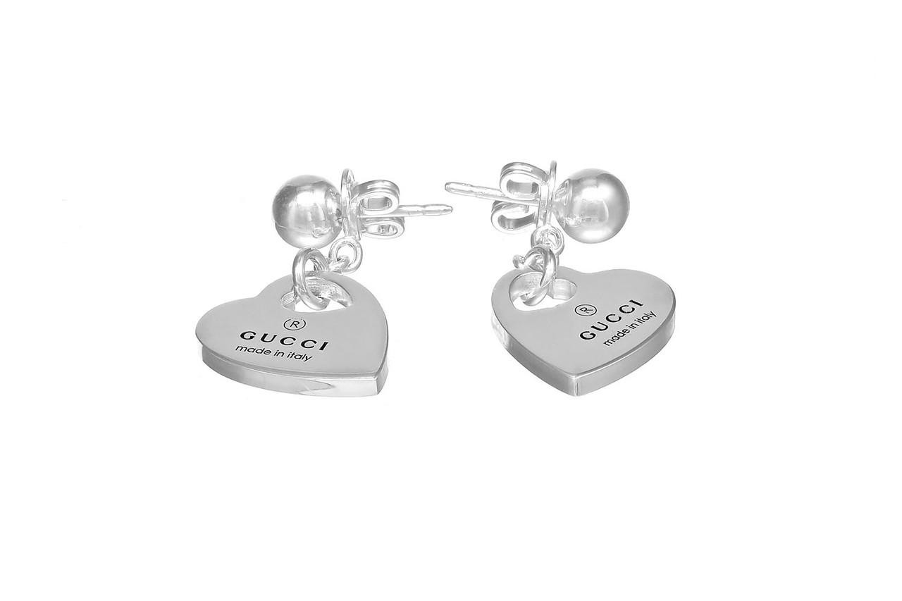 GUCCI Trademark Sterling Silver Dangling Heart Earrings