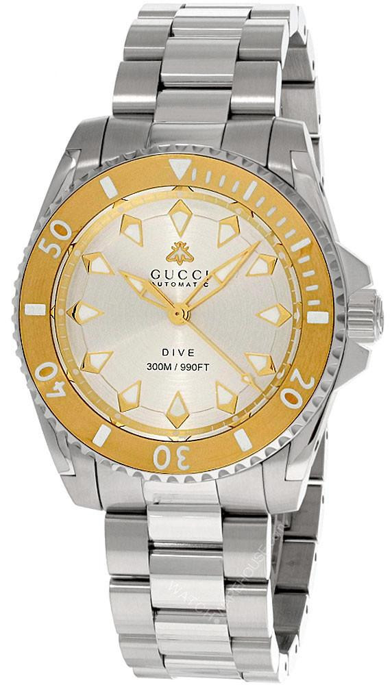 GUCCI Dive Automatic SS 40MM Gold Silver Dial Men's Watch