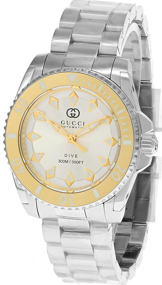 GUCCI Dive Automatic SS 40MM Gold Silver Dial Men's Watch YA136357A