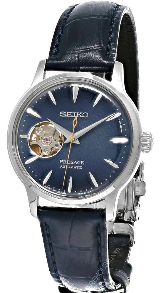SEIKO Presage Automatic 33.8MM Blue Leather Women's Watch SSA785