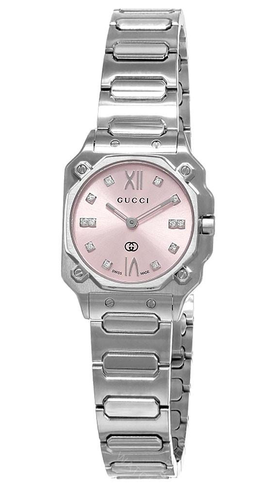 GUCCI G-Flat Quartz 24MM Diamond Accent Pink Dial Women's