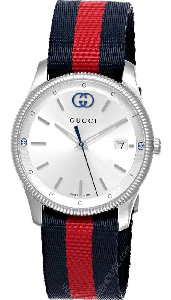 GUCCI G-Timeless Quartz 38MM Silver Dial Nylon Strap Men display picture 2