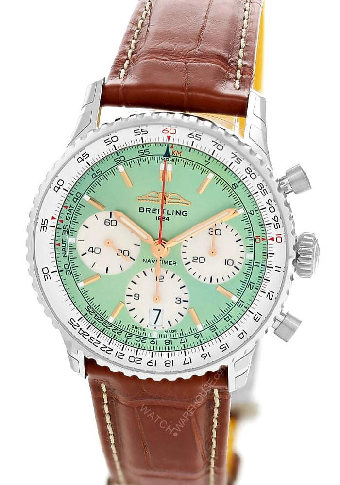 BREITLING Navitimer B01 Chronograph 41MM Green Dial Leather Men's Watch AB0139211L1P1