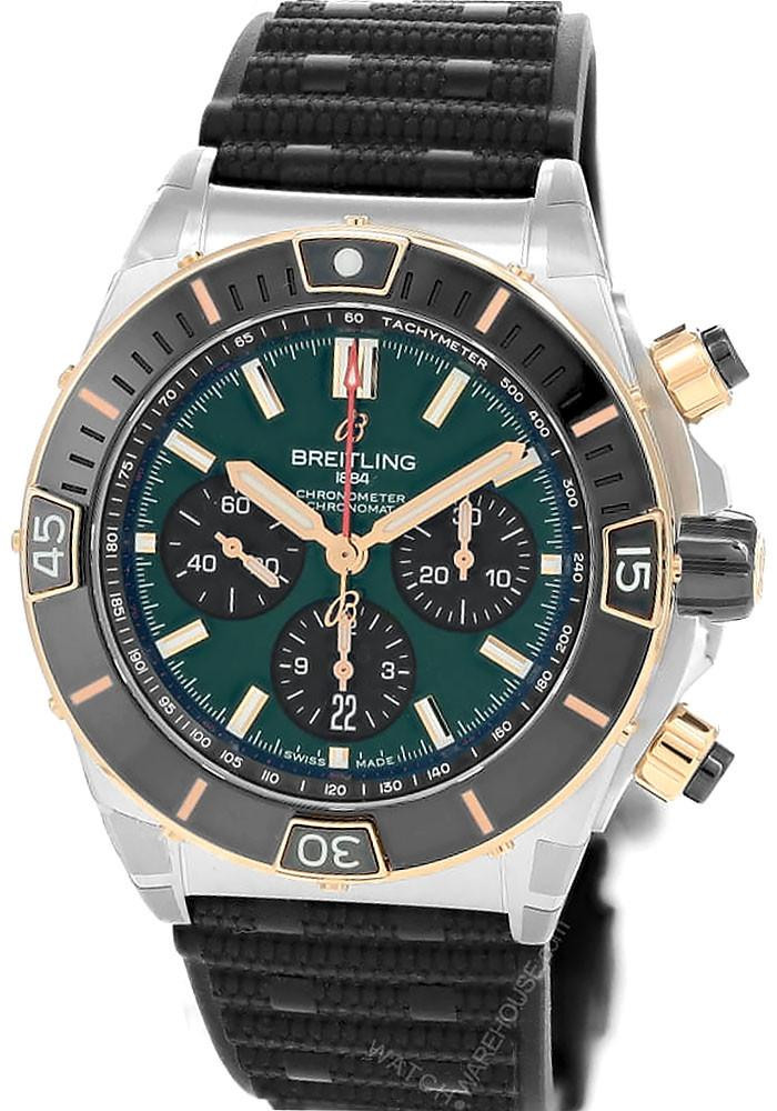 BREITLING Super Chronomat B01 44MM Green Dial Rubber Men's Watch UB0136251L1S1