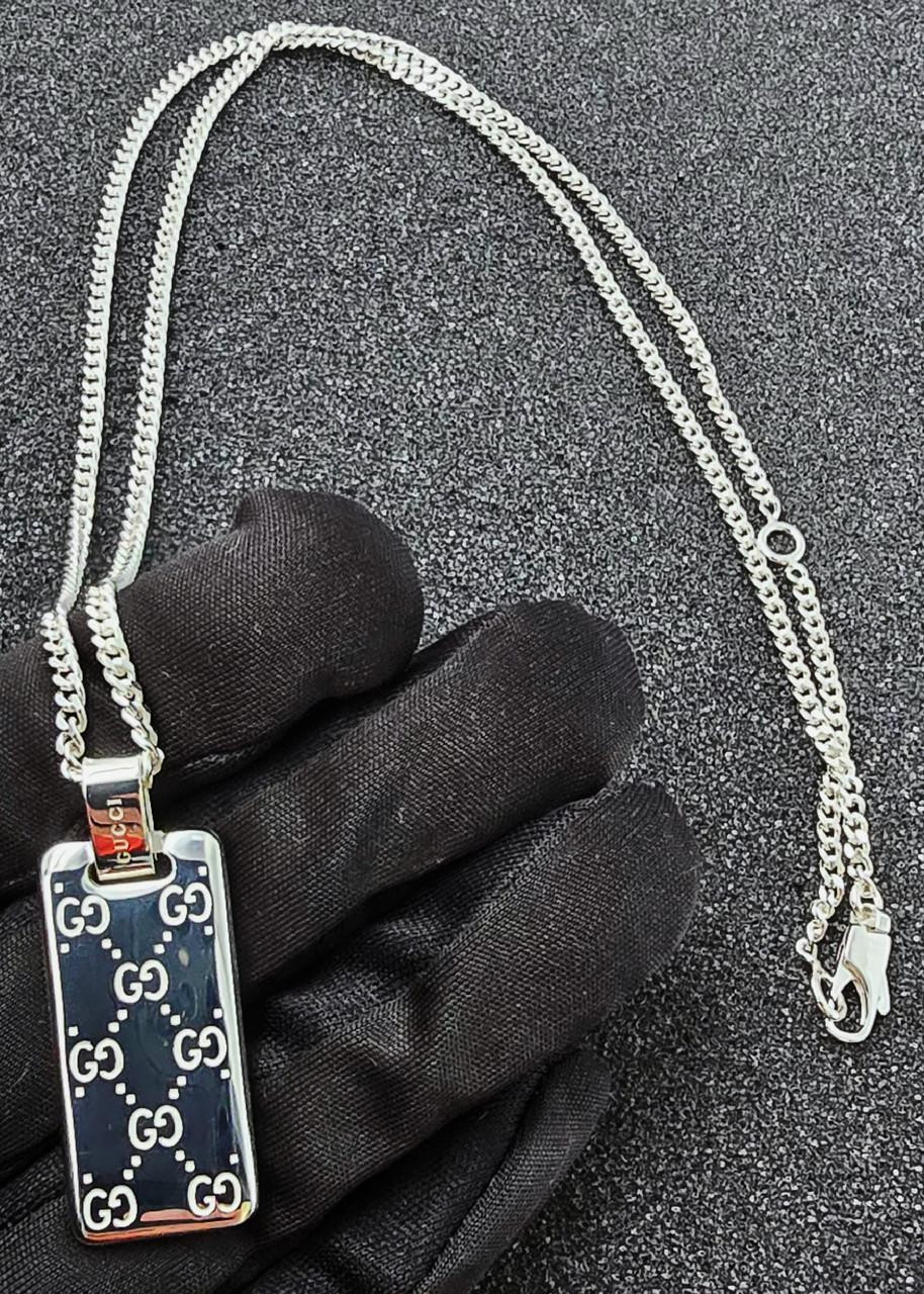 GUCCI Signature Sterling Silver Tag Necklace YBB81485200100U
