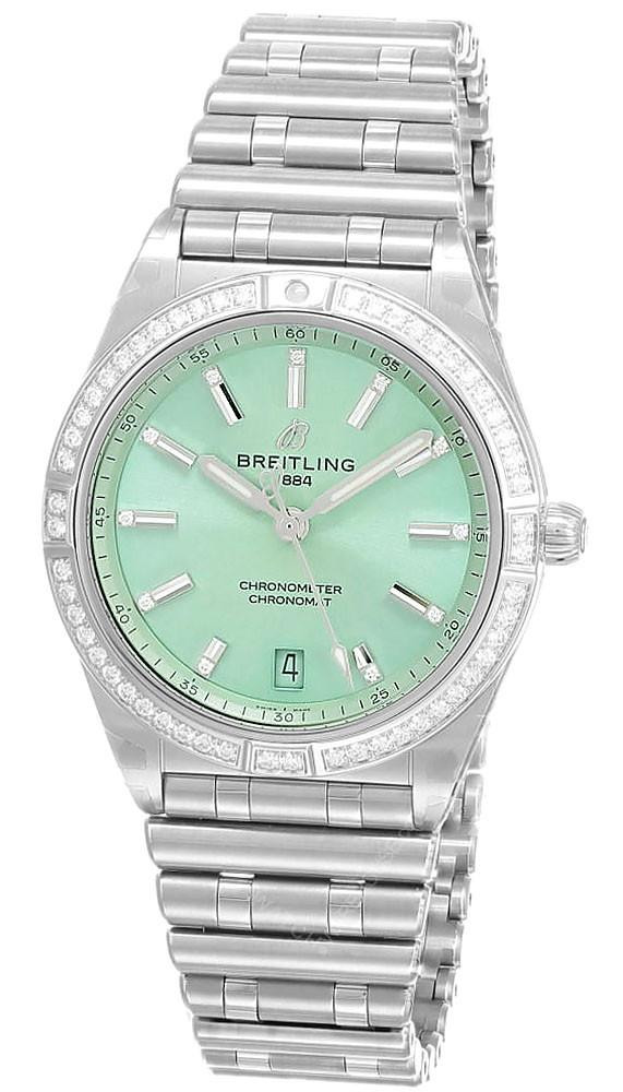 BREITLING Chronomat Automatic Diamond 36MM Green Dial Bezel Unisex Watch A10380591L1A1