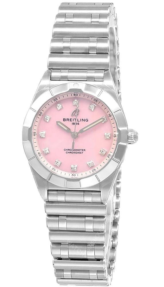 BREITLING Chronomat Quartz 28MM Pink MOP Dial SS Women's Watch A72310101K1A1