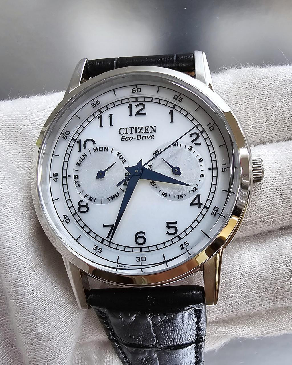 CITIZEN Eco-Drive 42 MM Silver Dial Leather Men's Watch AO9000-06B