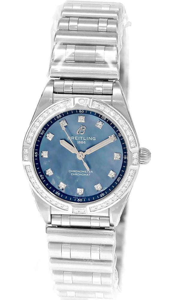 BREITLING Chronomat SS 28MM Diamond Black MOP Dial Women's Watch A72310531G1A1