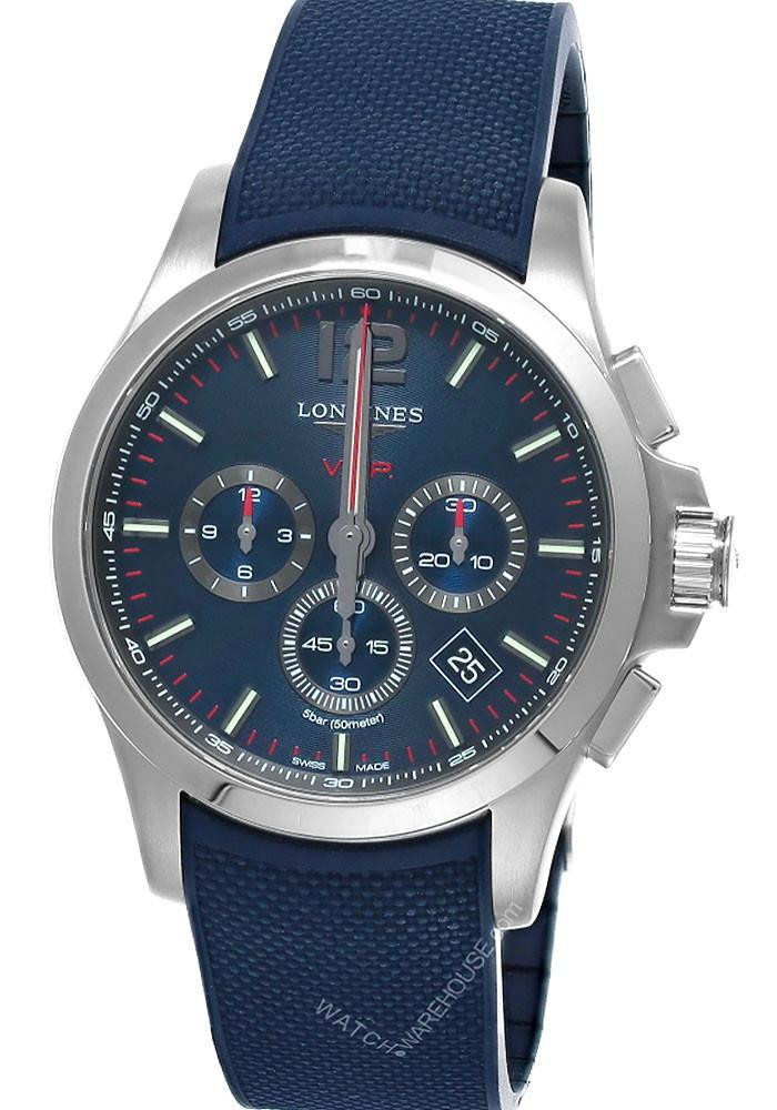 LONGINES Conquest V.H.P. Chronograph 44MM Blue Dial Rubber Men's