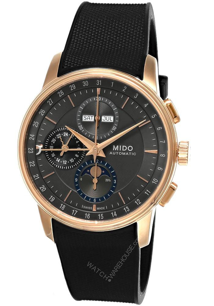 MIDO Baroncelli Chronograph Moonphase 42MM Anthracite Dial Rubber