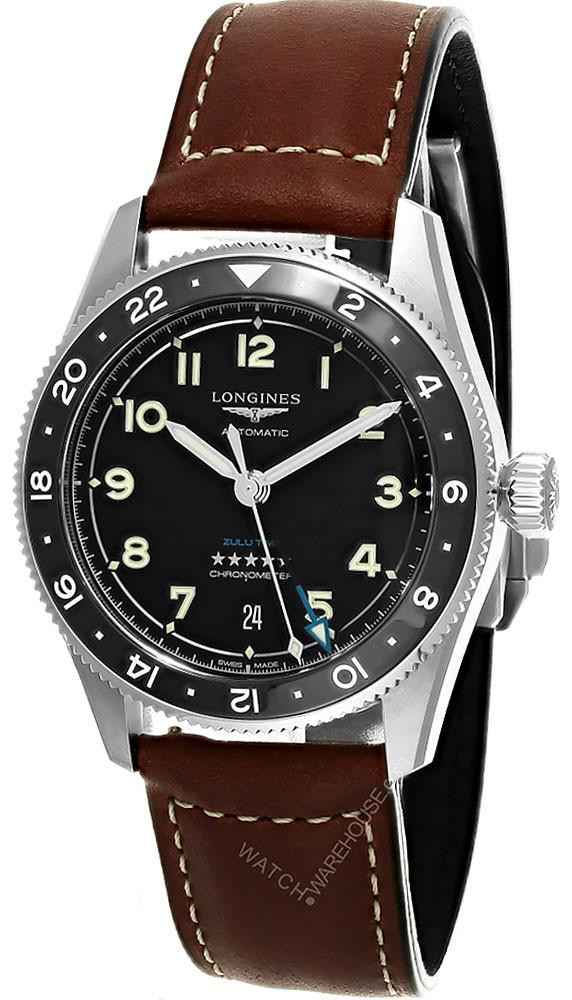 LONGINES Spirit Zulu Time Chronometer 39MM Black Dial Leather Men's Watch L3.802.4.53.2