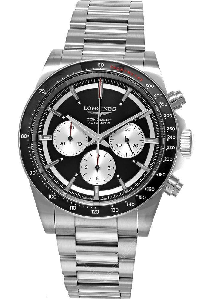 LONGINES Conquest Chronograph SS 42MM Black Dial Men's Watch L3
