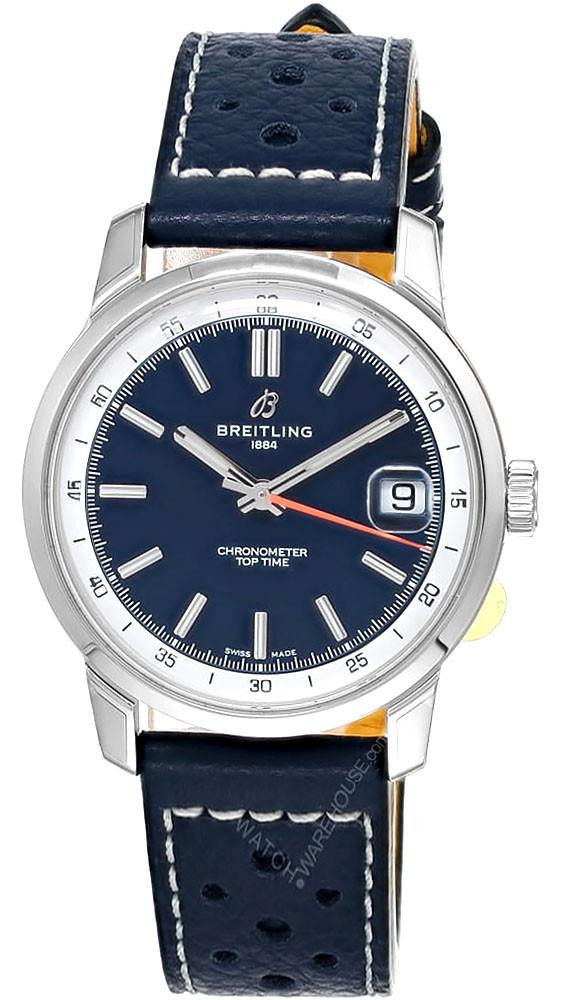 BREITLING Top Time B31 Automatic 38MM Blue Dial Leather Men's Watch AB3113A71C1X1
