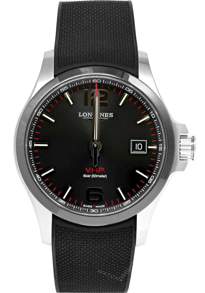 LONGINES Conquest V.H.P. Quartz 43MM Black Dial Rubber Men's Watch