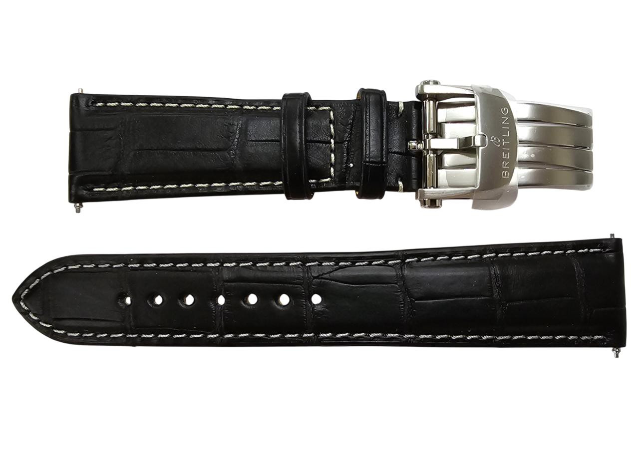 BREITLING Black 22/18MM Alligator Leather Strap 1055P WITH BUCKLE