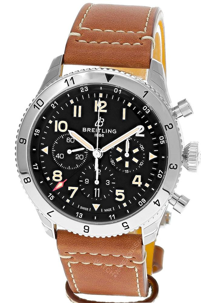 BREITLING Super AVI B04 P-51 Mustang Chronograph 46MM Black Dial Leather Men's Watch AB04453A1B1X1