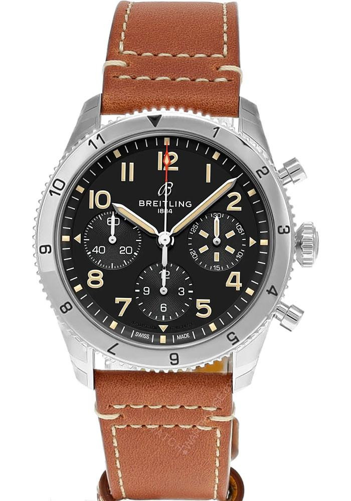 BREITLING Classic AVI Chronograph 42MM P-51 Mustang Black Dial Leather Men's Watch A233803A1B1X1