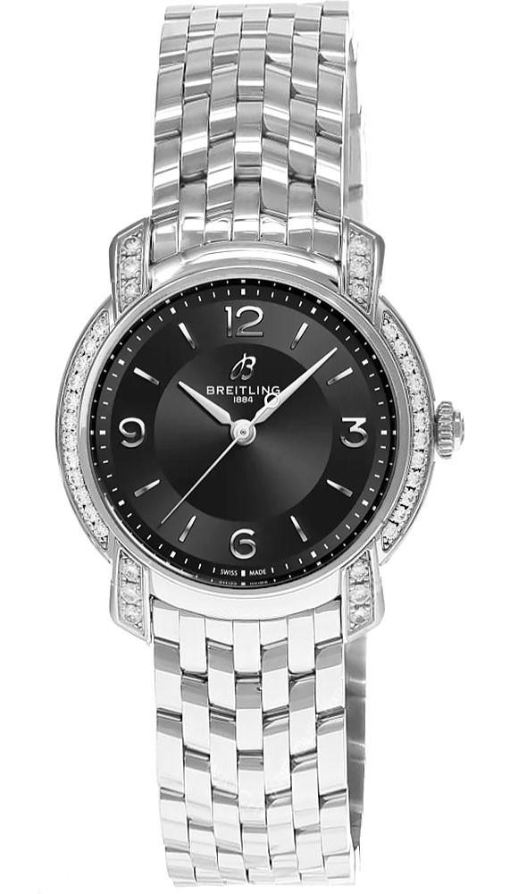 BREITLING Lady Premier Quartz 32MM Black Dial Diamond Bezel Women's Watch A77330671B1A1