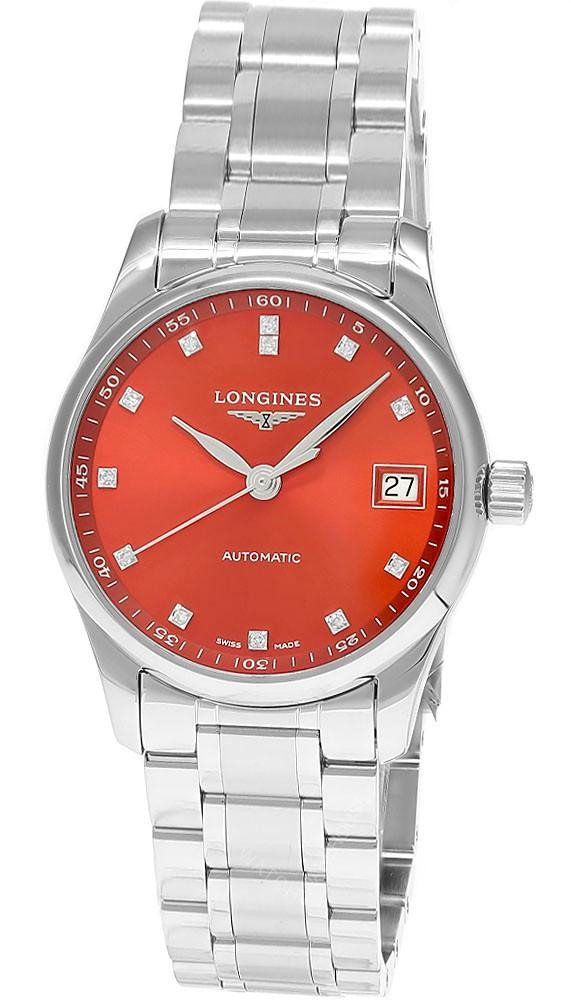 LONGINES Master Collection Automatic 34MM Orange 12 Diamond Dial Women's Watch L2.357.4.08.6