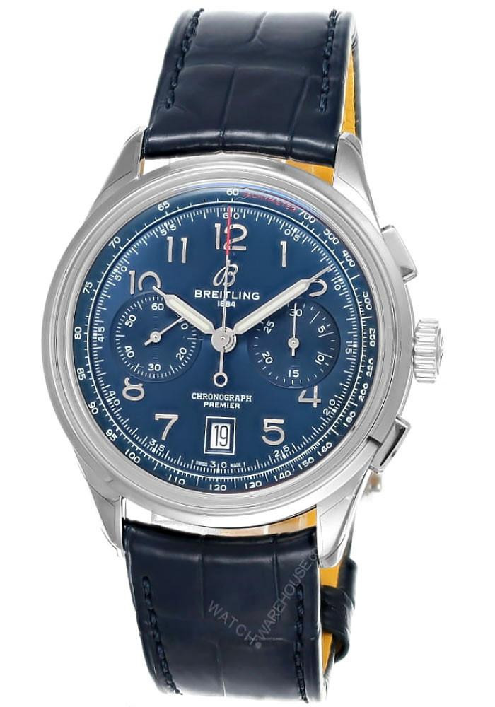 BREITLING Premier B01 Chronograph 42MM Blue Dial Leather Men's Watch AB0145171C1P2