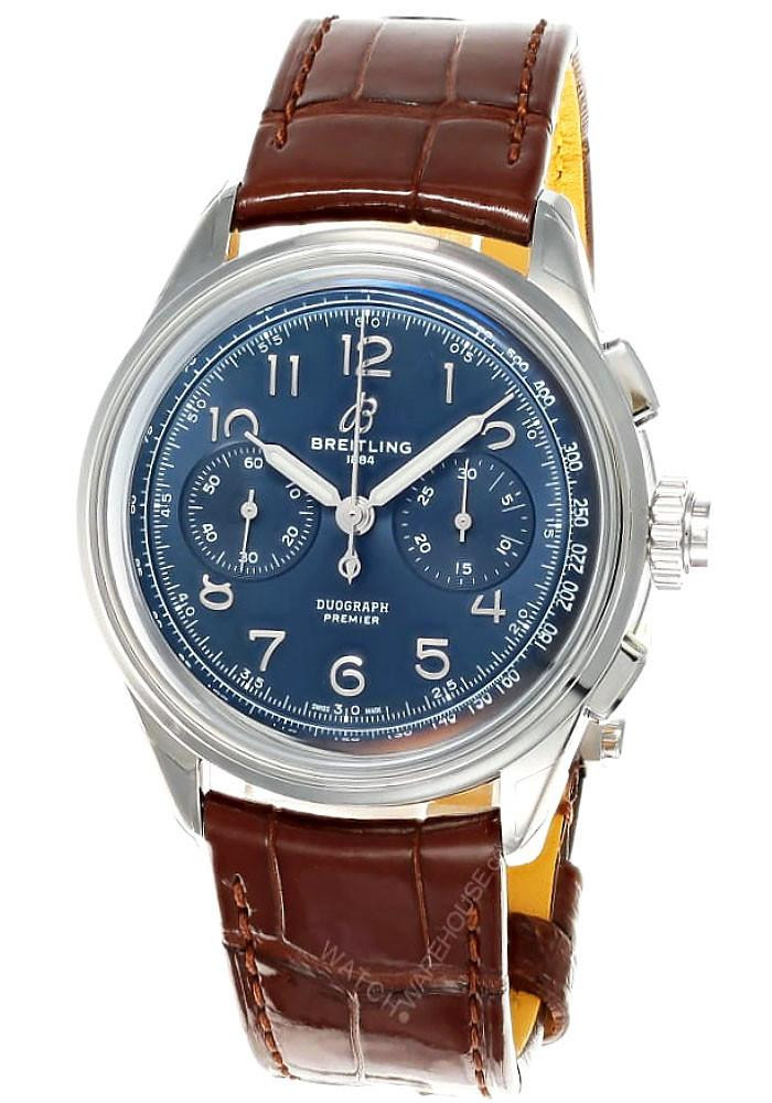 BREITLING Premier B15 Duograph 42MM Blue Dial Leather Men's Watch