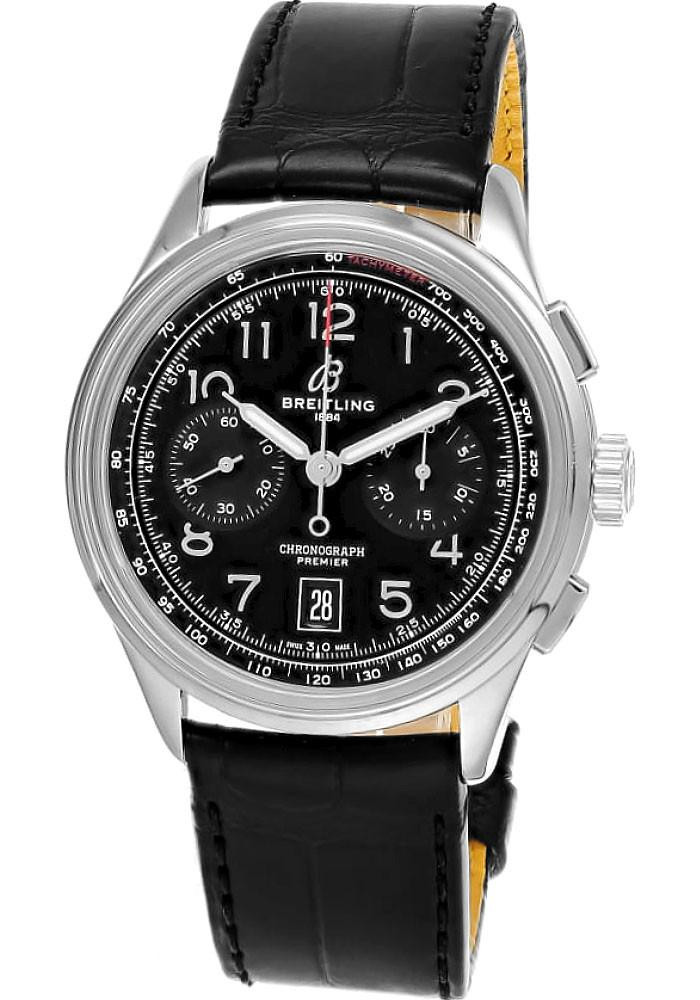 BREITLING Premier B01 Chronograph 42MM Black Leather Men's Watch AB0145221B1P2