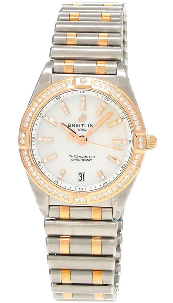 BREITLING Chronomat Quartz 32MM MOP Diamond Dial Two-Tone Women's Watch U77310591A2U1