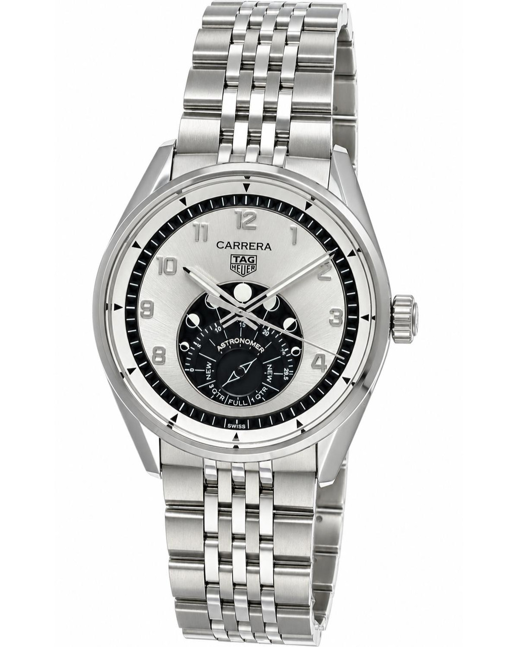 TAG HEUER Carrera Astronomer Automatic 39MM Silver Dial SS Men's Watch WBX2110.BA0044