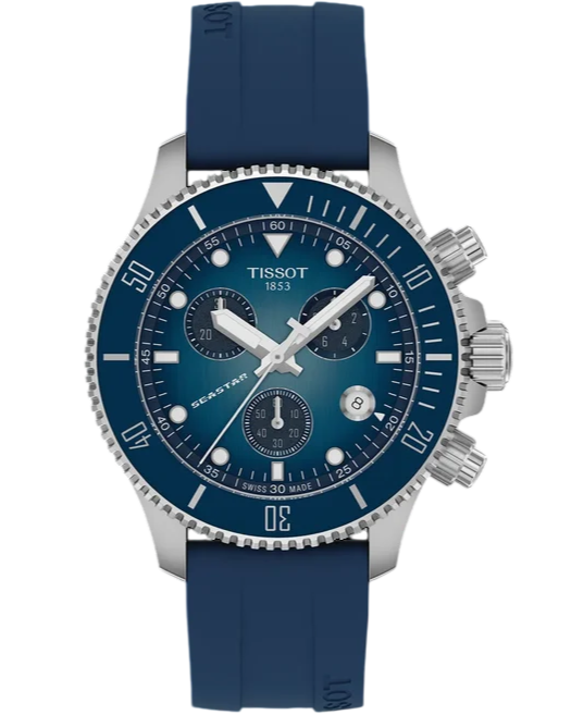 TISSOT SeaStar Chrono Quartz 38MM Blue Gradient Rubber Men's Watch T120 ...