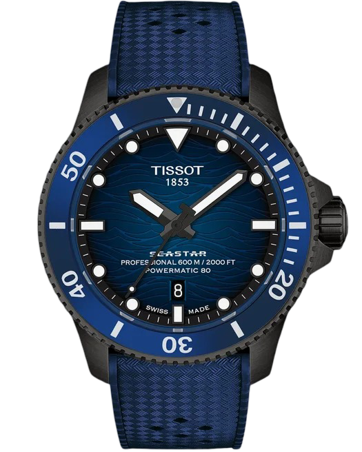 TISSOT SeaStar 2000 Automatic 44MM Blue Rubber Men's Watch T120.907.37 ...