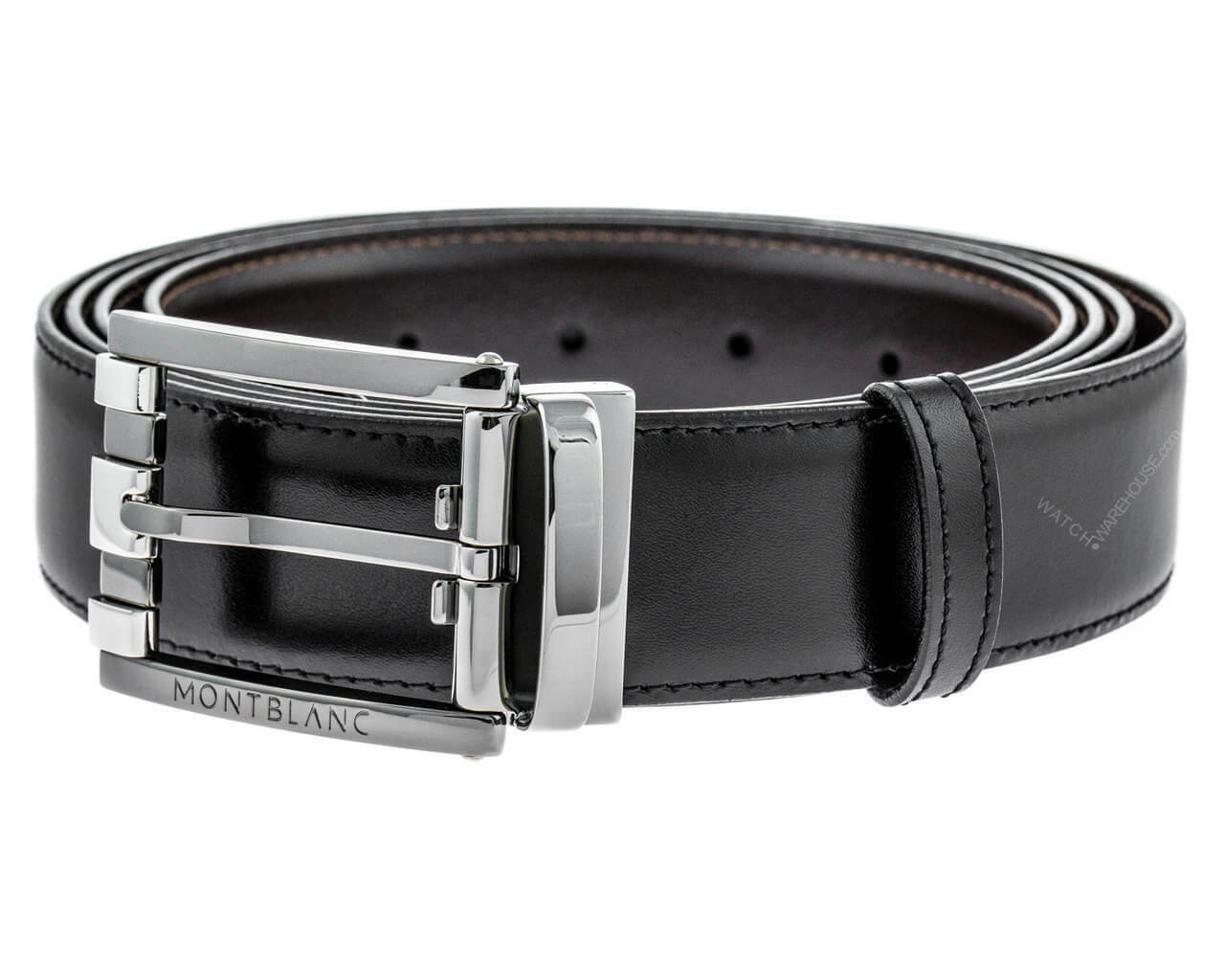 MONTBLANC Rectangular Buckle Black/Brown Leather 103445 Fast Free US Shipping | Watch Warehouse