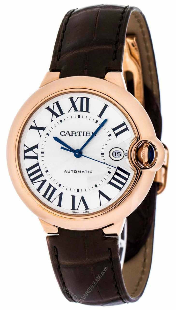 CARTIER Ballon Bleu LG 42MM 18K RoseGold BRN LTHR Men's Watch