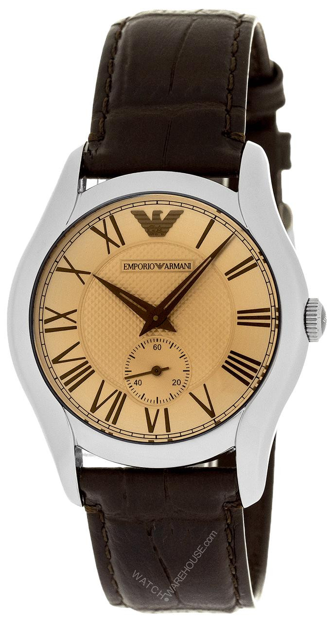 Three-Hand Date Brown Leather Watch | EMPORIO ARMANI Man