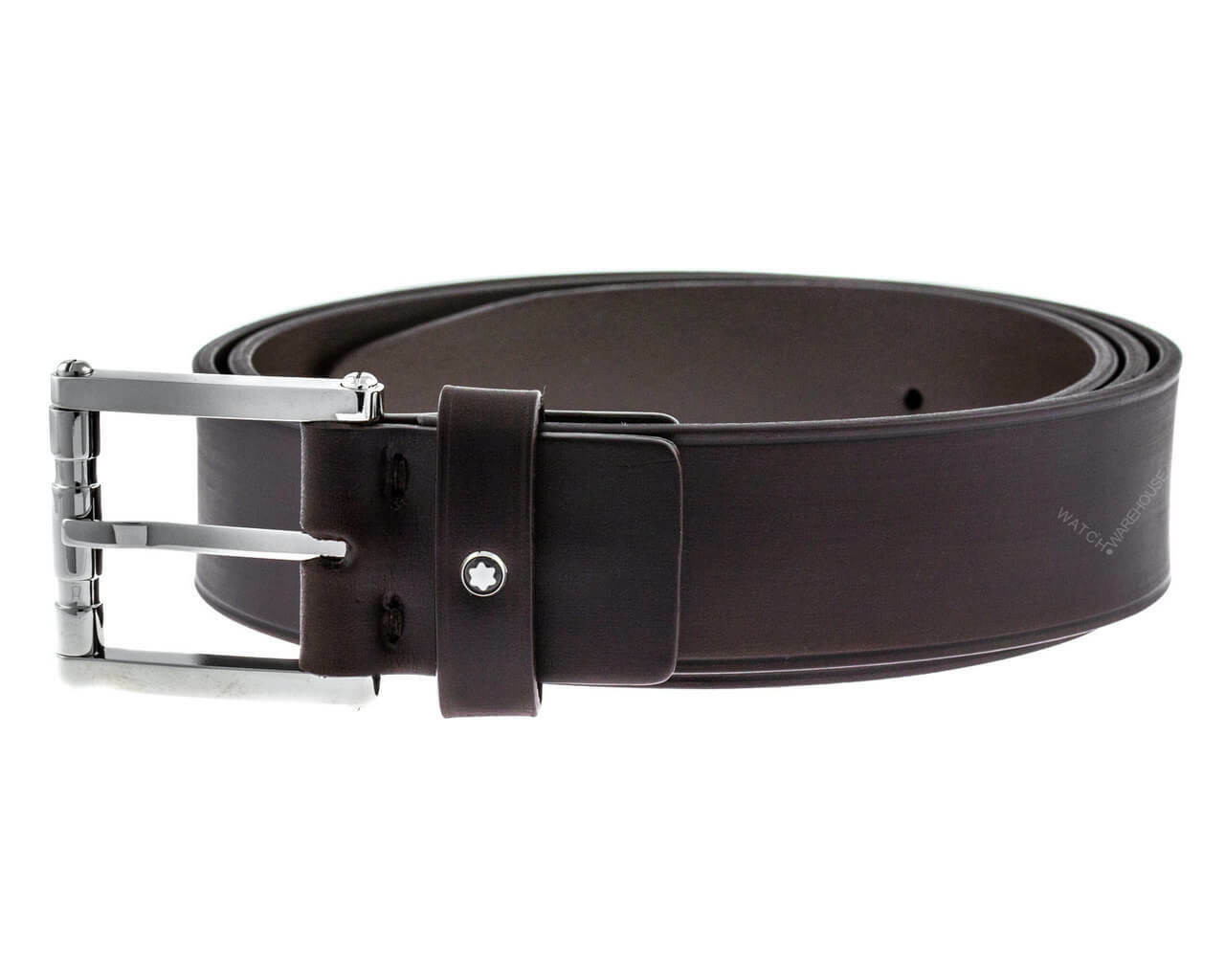 111104 Montblanc Brown Leather Square Brass Pin Buckle Men's Belt