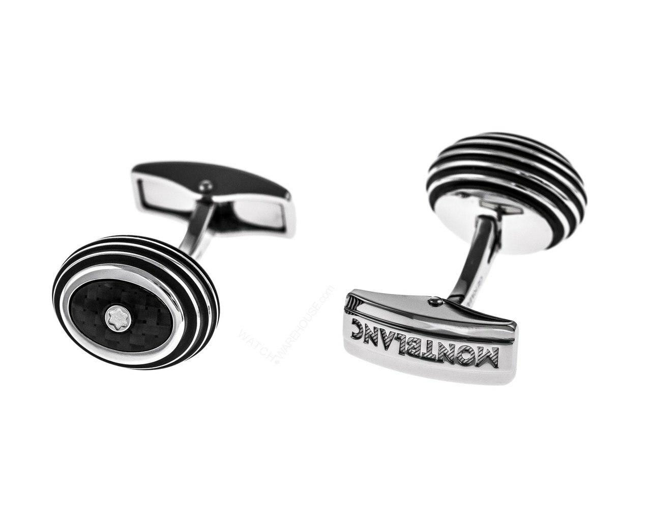 MONTBLANC ステンレスカフリンクス MONTBLANC Iconic Stainless Steel Black Carbon Inlay Men's