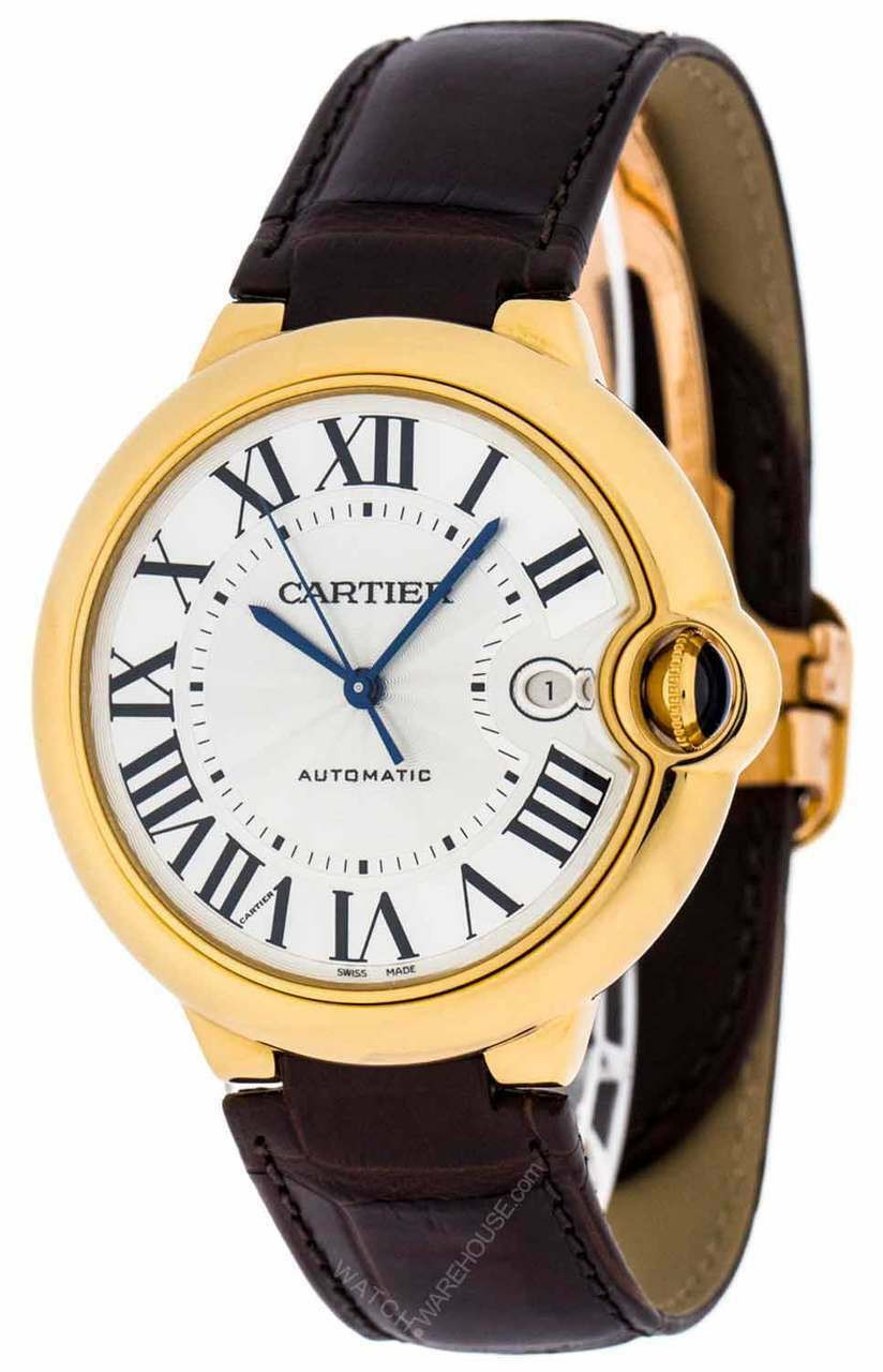 CARTIER Ballon Bleu 42MM 18K Y-Gold BRN Leather Men's Watch
