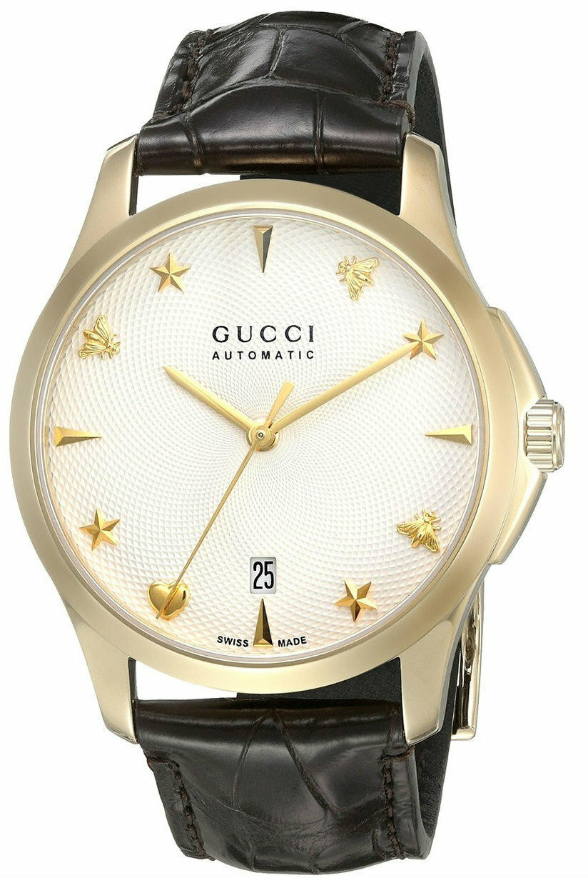 GUCCI G-Timeless Silver Dial Y-Gold PVD Leather Unisex Watch