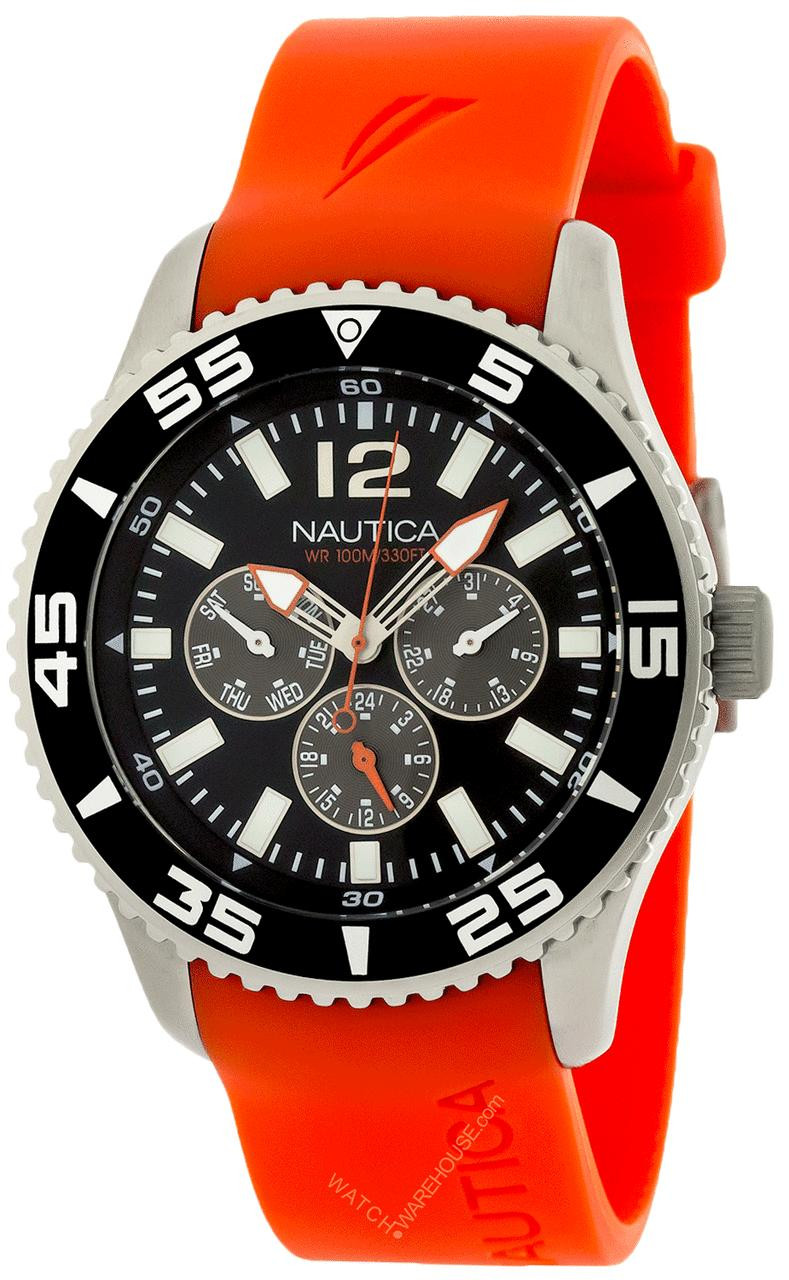 NAUTICA NST 07 Multifunction Black Dial Orange Resin Men's Watch N11088G, Fast & Free US Shipping