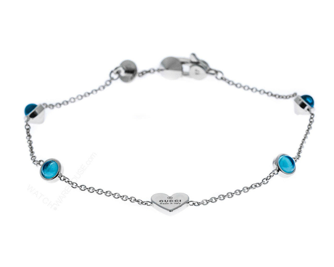 Gucci TM Engraved Heart Blue Topaz Silver Bracelet YBA325839001