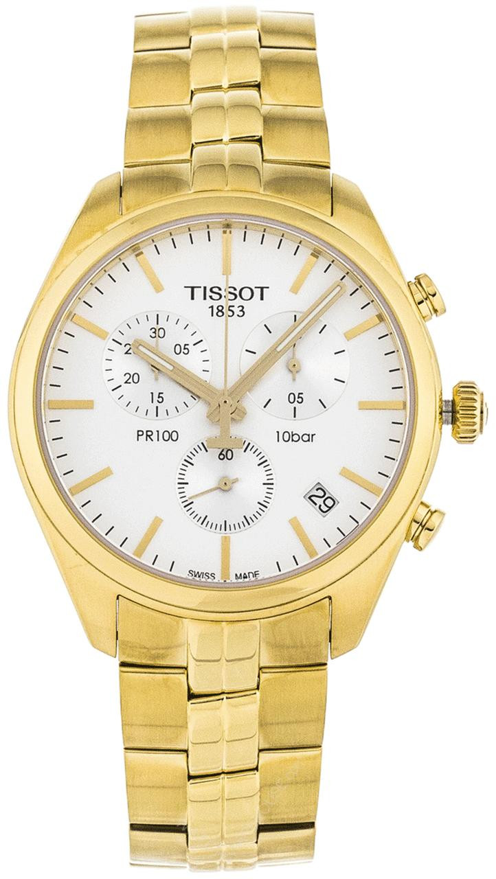 TISSOT PR100 41MM CHRONO SS Silver Dial Gold PVD Watch T1014173303100