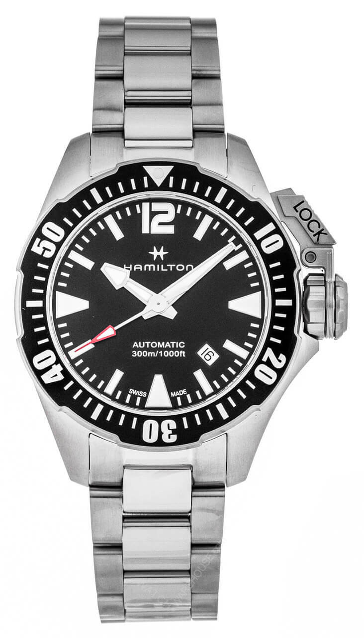 HAMILTON Khaki Navy Frogman AUTO SS 42MM Black Dial Watch H77605135