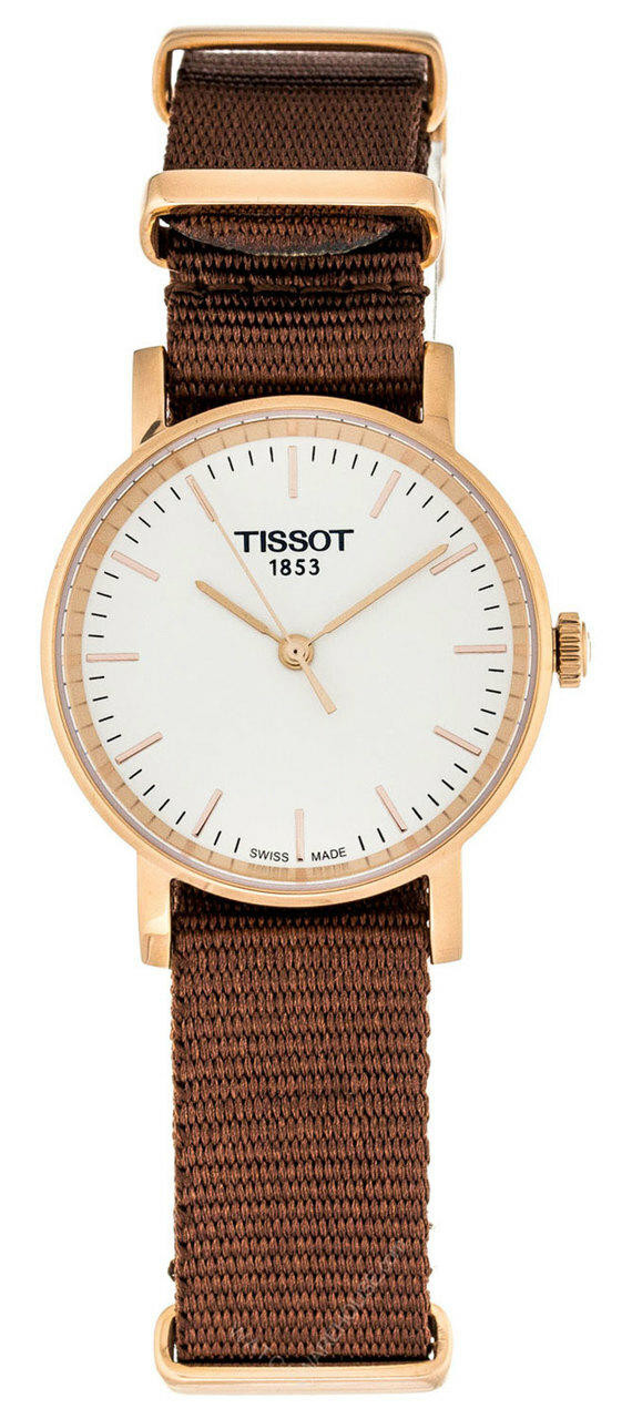 TISSOT Everytime Silver Dial RG Steel BRN Fabric Watch