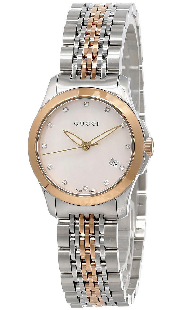 GUCCI G-Timeless SM 27MM MOP 12-Diamond 2Tone Women's Watch YA126514